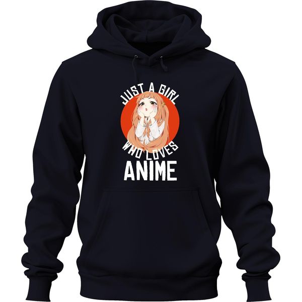 Just A Girl Who Loves Anime Anime Girl Otaku Manga Kawaii Fan Unisex Felpa Con Cappuccio, Navy, 3XL-image