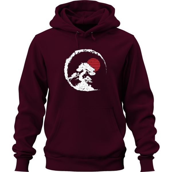 Bonsai Tree Zen Japan Enso Circle Red Sun Vintage Retro Grunge Unisex Felpa Con Cappuccio, Borgogna, Xl-image