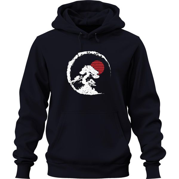 Bonsai Tree Zen Japan Enso Circle Red Sun Vintage Retro Grunge Unisex Felpa Con Cappuccio, Navy, Xxl-image
