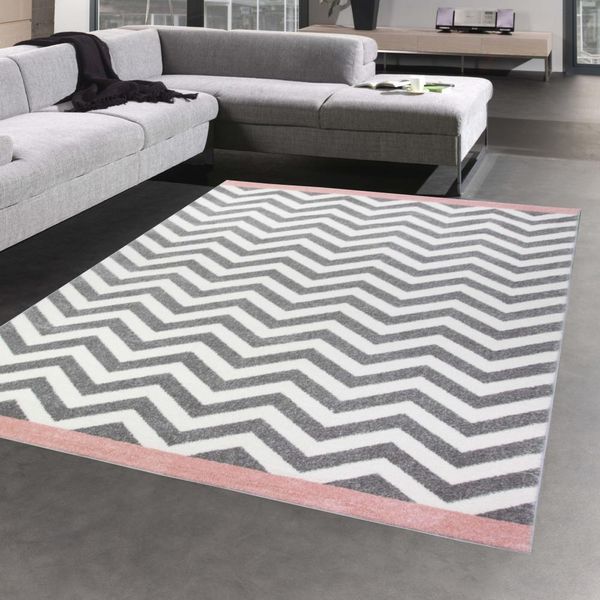 Tappeto Moderno Di Design Scandinavo In Rosa Grigio Crema Dimensioni - 160X230 Cm-image