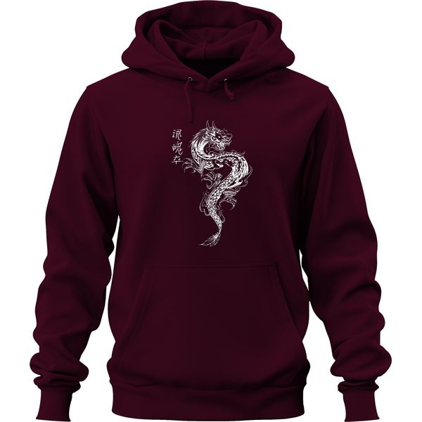 Drago Giapponese Irezumi Drago Orientale Asia Koi Flame Unisex Felpa Con Cappuccio, Borgogna, L-image