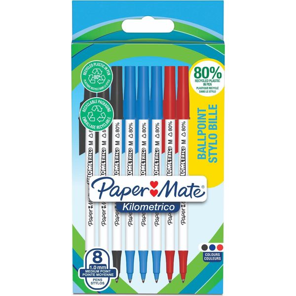 Paper:Mate 2187680 Paper:Mate Biros Kilometrico, Assortito, Confezione Blister Da 8 Pezzi-image