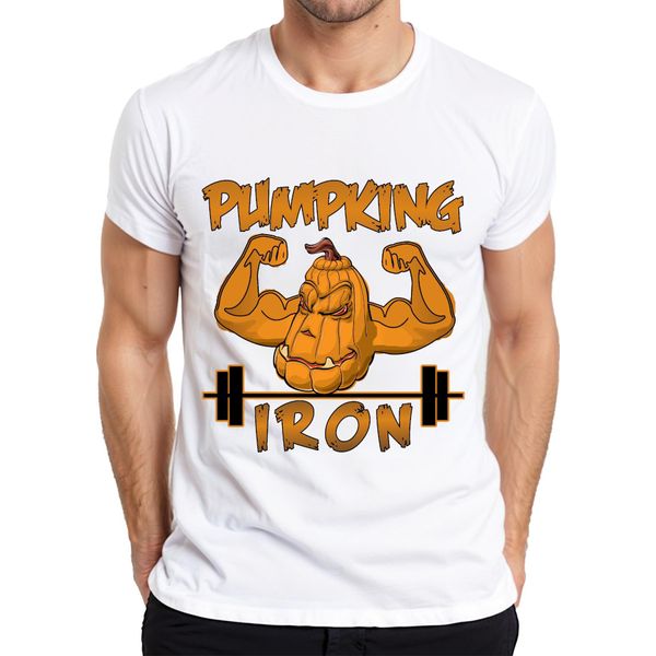 Maglietta Da Uomo Pumpking Iron Halloween Pumpkin Fitness Weightlifting Gift, Bianco, Xl-image