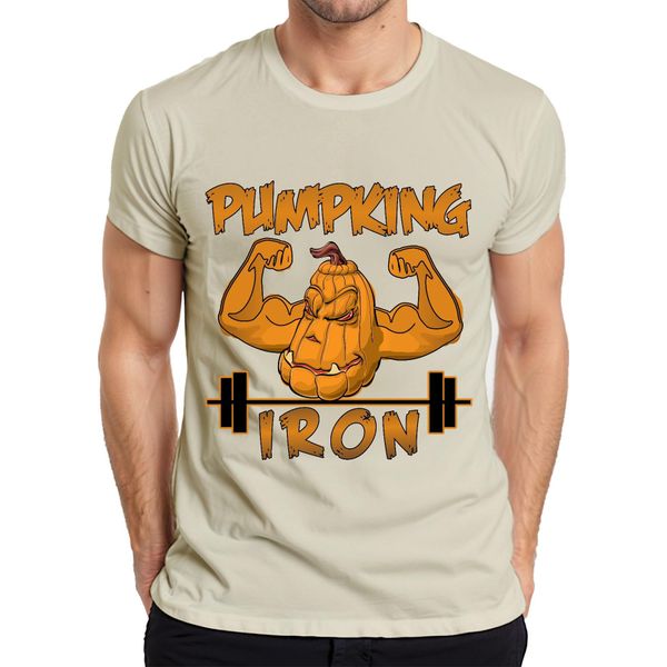 Maglietta Da Uomo Pumpking Iron Halloween Pumpkin Fitness Weightlifting Gift, Nature, Xl-image
