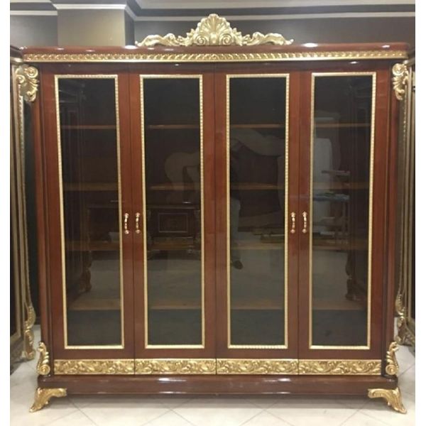 Casa Padrino Libreria Barocca Marrone / Oro - Magnifico Mobile In Legno Massiccio Con 4 Ante In Vetro - Mobili Da Ufficio Barocchi Fatti A Mano - Nobile E Magnifico-image