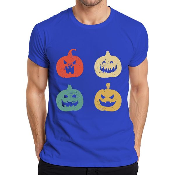 Maglietta Halloween Pumpkin Faces Vintage Retro Grunge Pumpkin Face Uomo, Blu, Xl-image