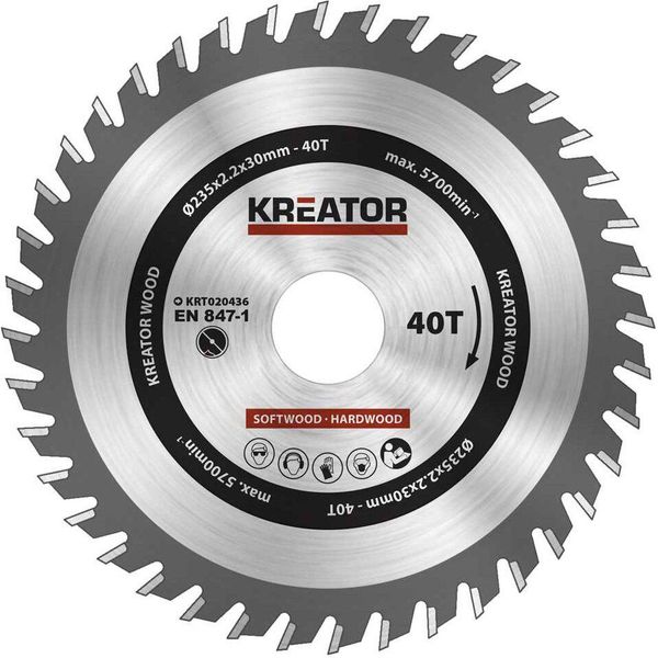 Kreator 235X30X2,2 Mm 40T Disco Per Sega Circolare Per Legno Argento Argento Taglia Unica-image