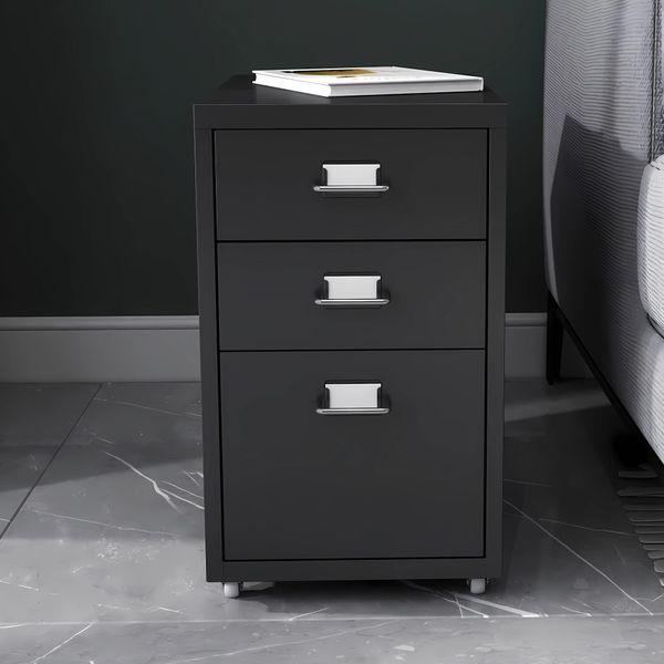Piedistallo Mobile 'KöKar' Con 3 Cassetti In Acciaio 48 X 28 X 41 Cm Nero Opaco-image