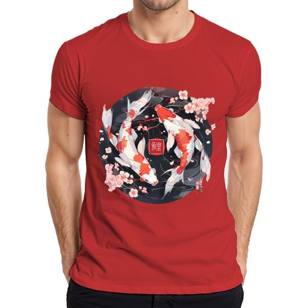 Koi Carp Sakura Japanese Fish Zen Cherry Blossoms Yinyang 鯉 Maglietta Da Uomo, Rosso, L-image