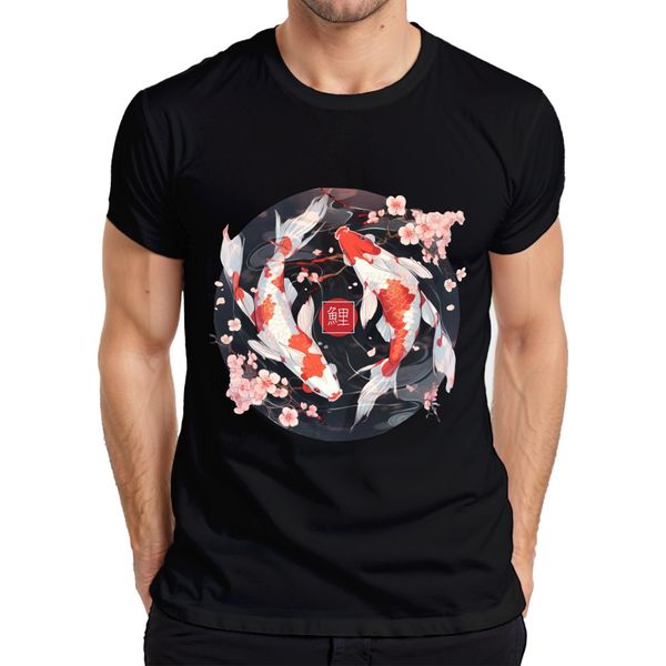 Koi Carp Sakura Japanese Fish Zen Cherry Blossoms Yinyang 鯉 Maglietta Da Uomo, Nero, M-image