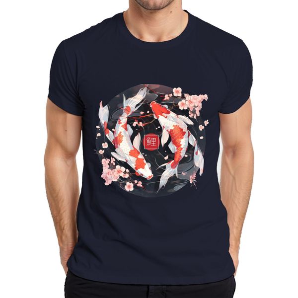 Koi Carp Sakura Japanese Fish Zen Cherry Blossoms Yinyang 鯉 Maglietta Da Uomo, Navy, M-image