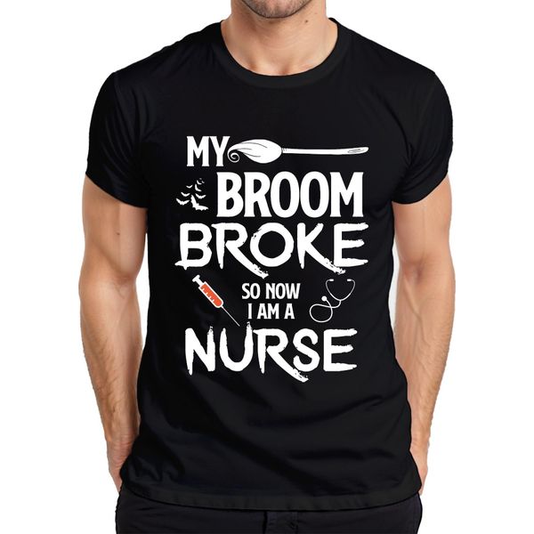 Maglietta Da Uomo "My Broom Broke Halloween Nurse Gift Funny Witch"", Nero, M"-image