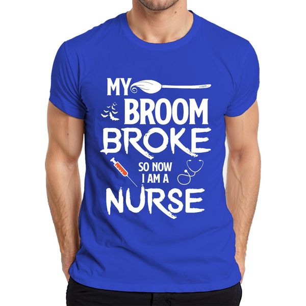 Maglietta Da Uomo "My Broom Broke"" Halloween Nurse Gift Funny Witch, Blu, S"-image