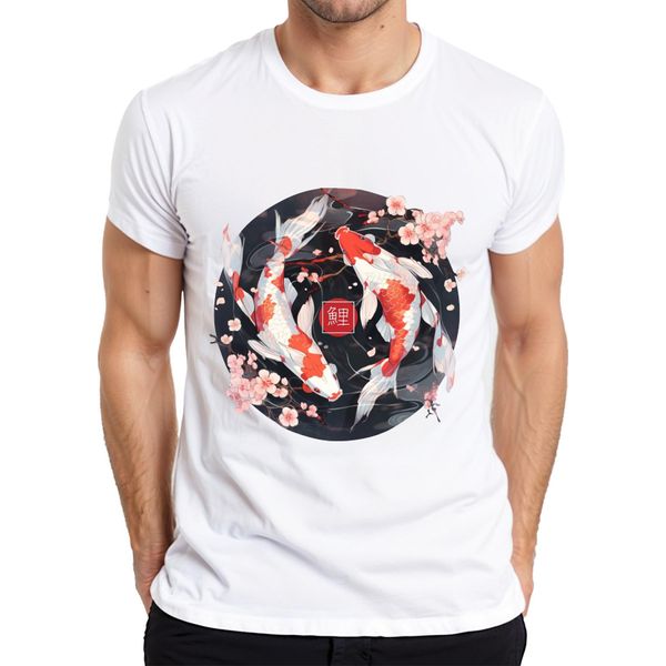 Koi Carp Sakura Japanese Fish Zen Cherry Blossoms Yinyang 鯉 Maglietta Da Uomo, Bianco, L-image