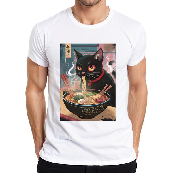 Maglietta Black Cat Ramen Noodle Soup Japanese Kawaii Anime Neko Chibi Uomo, Bianco, 3XL-image