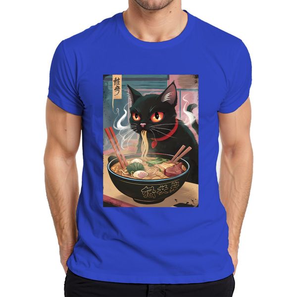 Maglietta Black Cat Ramen Noodle Soup Japanese Kawaii Anime Neko Chibi Uomo, Blu, Xl-image