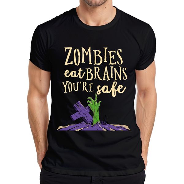 Gli Zombie Mangiano I Cervelli Sei Al Sicuro Halloween Zombie Regalo Spaventoso T-Shirt Da Uomo, Nero, Xl-image