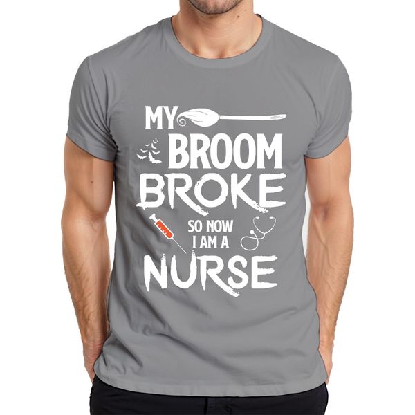 Maglietta Da Uomo "My Broom Broke Halloween Nurse Gift Funny Witch"", Grigio, M"-image