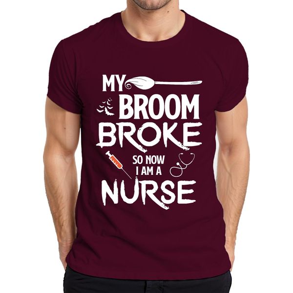 Maglietta Da Uomo "My Broom Broke"" Halloween Nurse Gift Funny Witch, Borgogna, L"-image