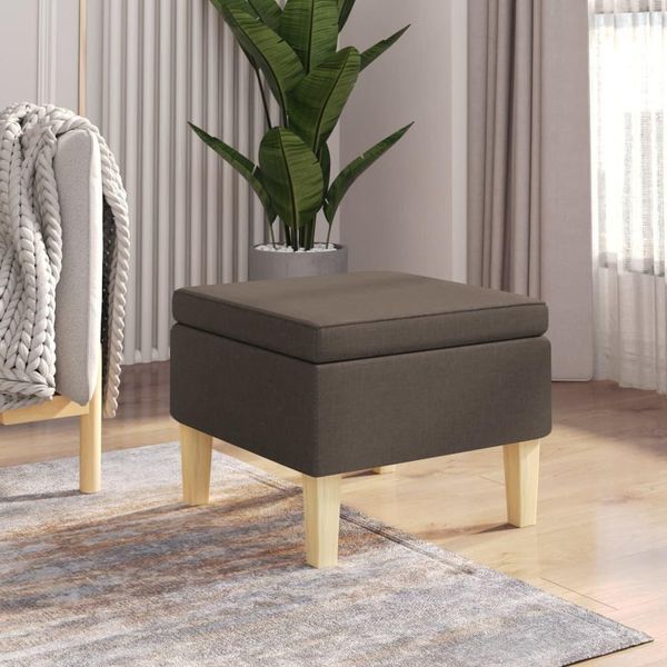 The Living Store Sgabello Con Gambe In Legno Tessuto Taupe-image