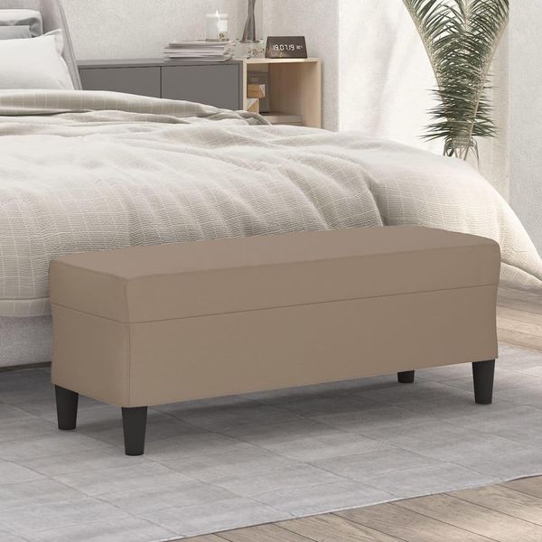 The Living Store Panca Cappuccino-Brown 100X35X41 Cm In Pelle Finta-image