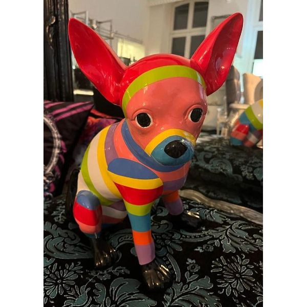 Casa Padrino Figura Decorativa Chihuahua Cane Multicolore H. 39 Cm - Scultura Decorativa Resistente Alle Intemperie - Decorazione Per Il Soggiorno - Decorazione Per Il Giardino - Figura Animale Decorativa-image
