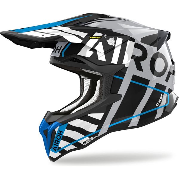 Casco Motocross Airoh Strycker Brave, Nero/Grigio/Blu, S (55/56)-image