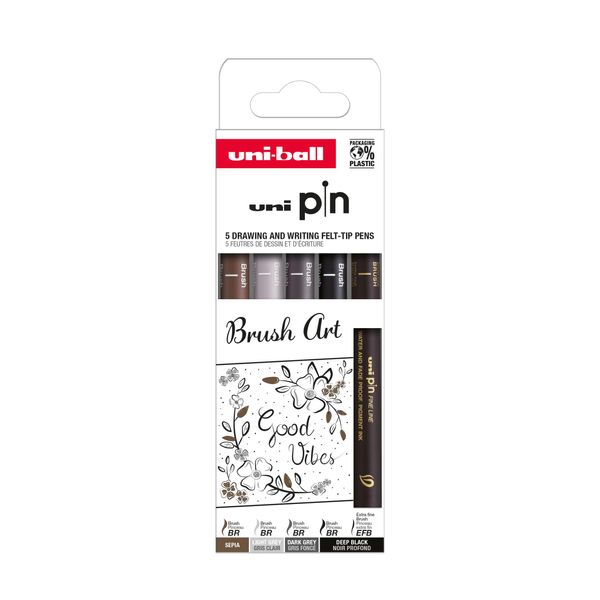 Uni-Ball PIN/5 Pf ASP014 Uni-Ball Pin Pf "Brush Art"" Fineliner, Set Da 5"-image