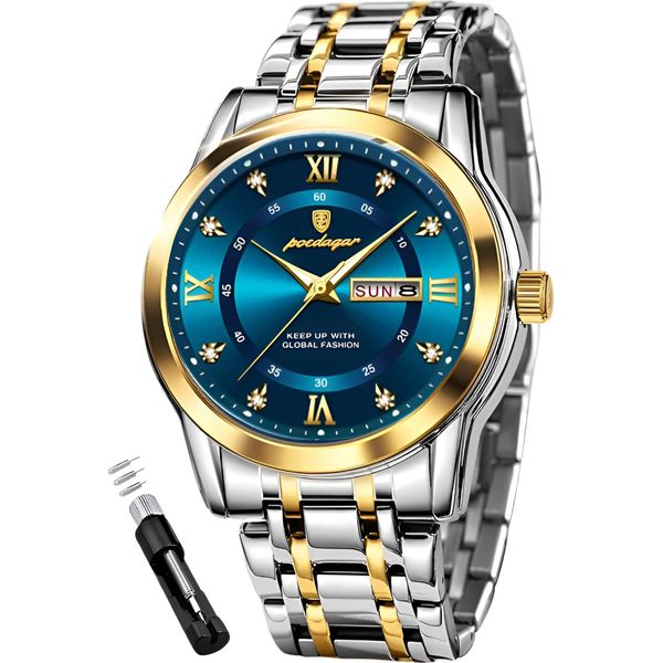 Orologio Al Quarzo Da Uomo Orologio Da Polso In Acciaio Inossidabile Orologio Da Uomo Numeri Romani Data Resistente All'acqua-image