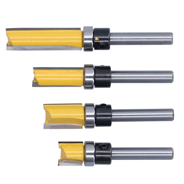 4Pcs Trim Hinge Router Bit Round Silver Yellow 1/4In Shank Flush Trims Tenon Cutter-image