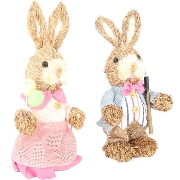 2PCS Ornamento Coniglietto Di Pasqua Carino Rustico Simulazione Coniglio Bambola Casa Festa Forniture 23Cm-image