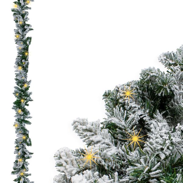 Ghirlanda Led Con Pino, Neve E Glitter, Illuminazione Bianco Caldo - 183 Cm Con 35 Led - Ghirlanda Natalizia Alimentata A Batteria Con Timer - Illuminazione Decorativa Ghirlanda Artificiale Con Pino Per Natale, Avvento E Inverno-image