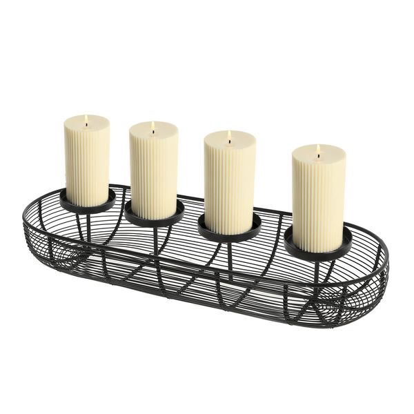 Corona Dell'avvento In Metallo Nero - 50 Cm - Portacandele Dell'avvento Con Cestino - Decorazione Da Tavola Invernale Natale Avvento Cestino A Traliccio Candeliere-image