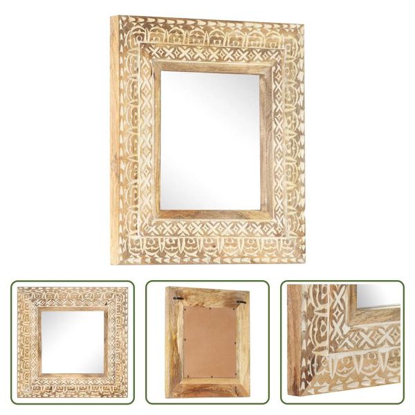 The Living Store Specchio Intagliato A Mano 50X50X2,6 Cm In Legno Massiccio Di Mango-image