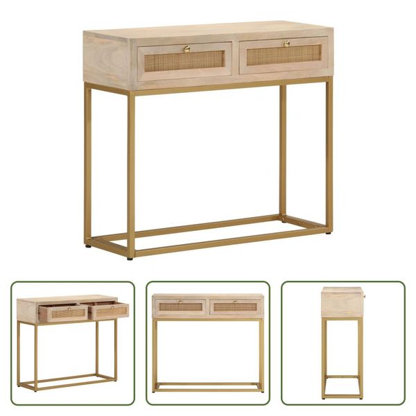 The Living Store Consolle 90X30X76 Cm In Legno Massiccio Di Mango E Ferro-image
