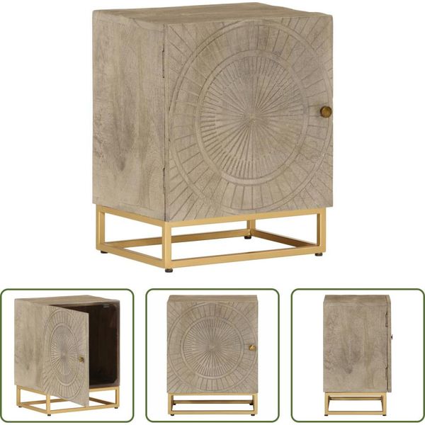 The Living Store Comodino 40X30X50 Cm In Legno Massiccio Di Mango E Ferro-image