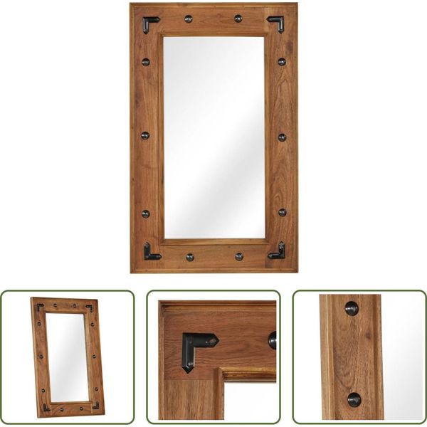 The Living Store Specchio In Legno Massiccio Di Acacia 50X80 Cm-image