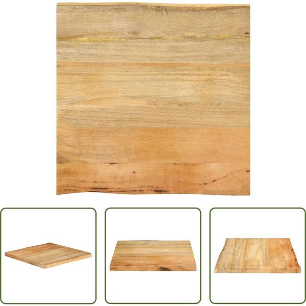 The Living Store Piano Del Tavolo Con Bordo Ad Albero 80X80X2,5 Cm In Legno Massiccio Di Mango-image