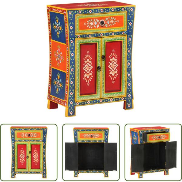 The Living Store Credenza Dipinta A Mano 54X30X74 Cm Legno Massiccio Mango-image