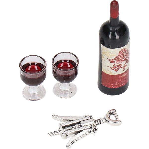 Set Vino Rosso Casa Delle Bambole, Set Vino Rosso Simulazione 1/12, Bottiglie Vino Casa Delle Bambole, Modello Miniatura Vino Rosso Giocattolo, Decorazione Casa Delle Bambole, Accessori Casa Delle Bambole 1:12-image
