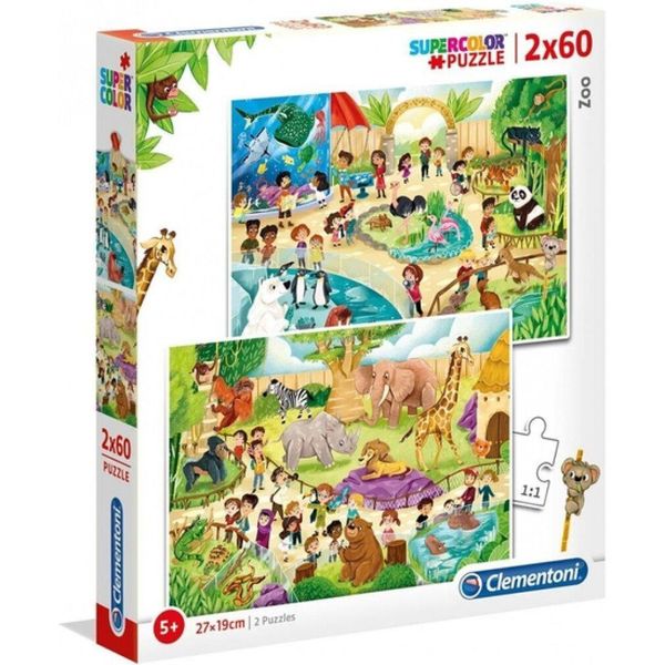 Clementoni 21603 Supercolor Zoo - Puzzle 2 X 60 Pezzi Da 5 Anni, Coloratissimo Puzzle Per Bambini Con Speciale Luminosità E Intensità Di Colore, Gioco Di Abilità Per Bambini-image