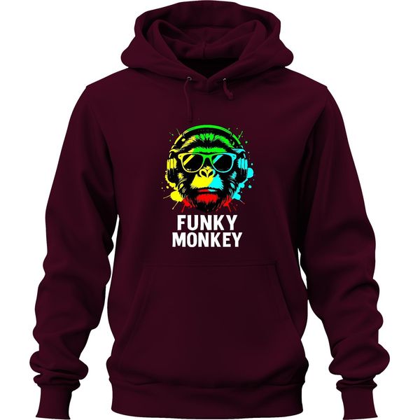 Funky Monkey Headphones Sunglasses Music Dj Retro Colourful Streetwear Unisex Hoodie Hoodie, Burgundy, M-image