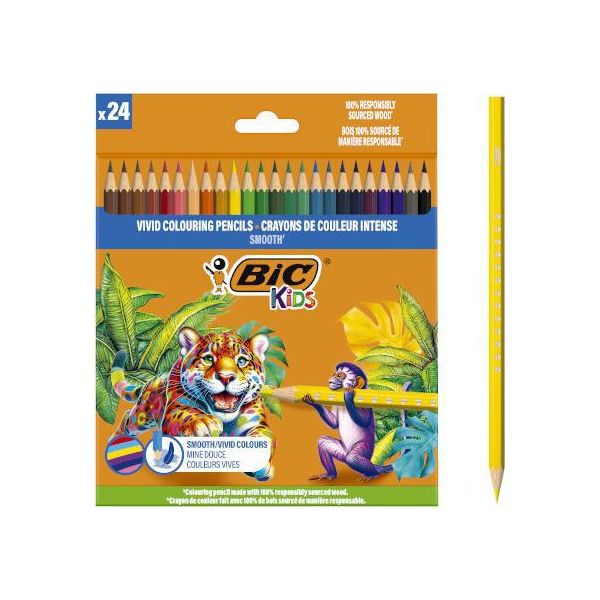 Bic Kids Smooth Eco Pastelli In Legno Per Bambini, Scatola Con 24 Colori-image