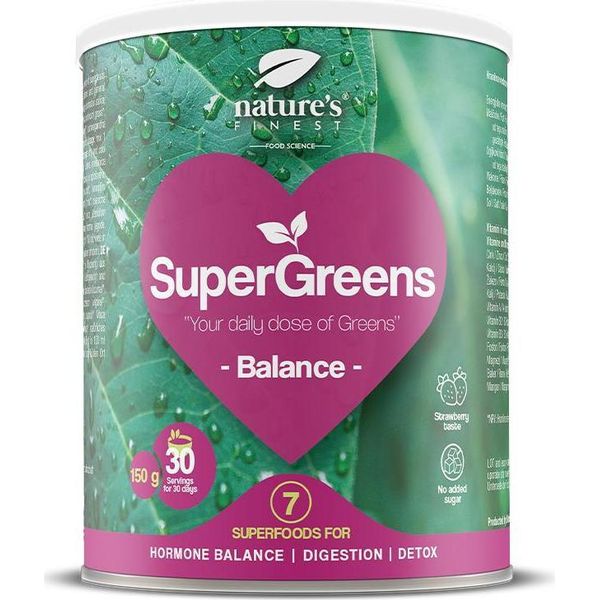 Balance Organic Supergreens - Miscela In Polvere Di Ashwagandha, Alghe Ed Erbe - Ricca Di Ferro E Magnesio - Nature's Finest - 150 G-image
