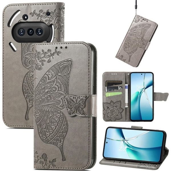 Per Niente Telefono 3A Portafoglio Cellulare Custodia Farfalla Design Custodie Grigio-image
