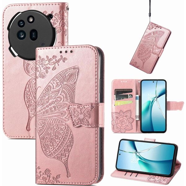 Per Niente Phone 3A Pro Portafoglio In Ecopelle Custodia Per Cellulare Design A Farfalla Rosa-image