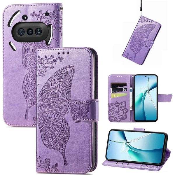 Per Niente Phone 3A Similcuoio Portafoglio Telefono Cellulare Caso Farfalla Design Cover Casi Viola Chiaro-image