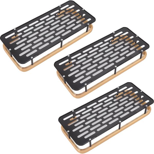 Doccia Storage Rack 3 Strati Punch Free Rettangolo In Alluminio Cesto Doccia Scaffale Per La Casa Bagno Nero Oro-image