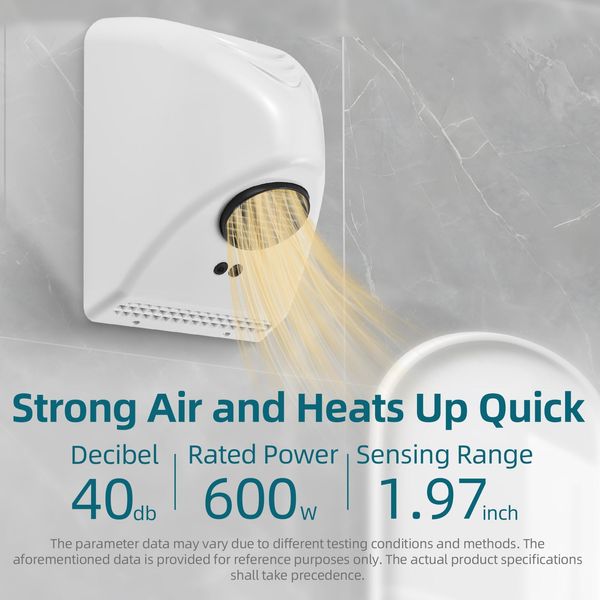 Asciugamani Per Bagni Commerciali 600W A Basso Rumore Asciugamani Elettrici Senza Contatto Sensore Automatico Montato A Parete Tipo Vento Caldo Asciugamani Commerciali Per Casa Hotel Bagno-image