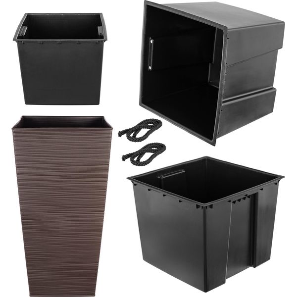 Inserto Kadax 35Cm Per Fioriere, Inserto In Plastica Nera Per Piante, Inserto In Plastica Con Maniglie Per Il Trasporto Per Vasi Da Fiori, Inserto Quadrato Per Fioriere, Vaso Interno (34,5 X 28 Cm)-image
